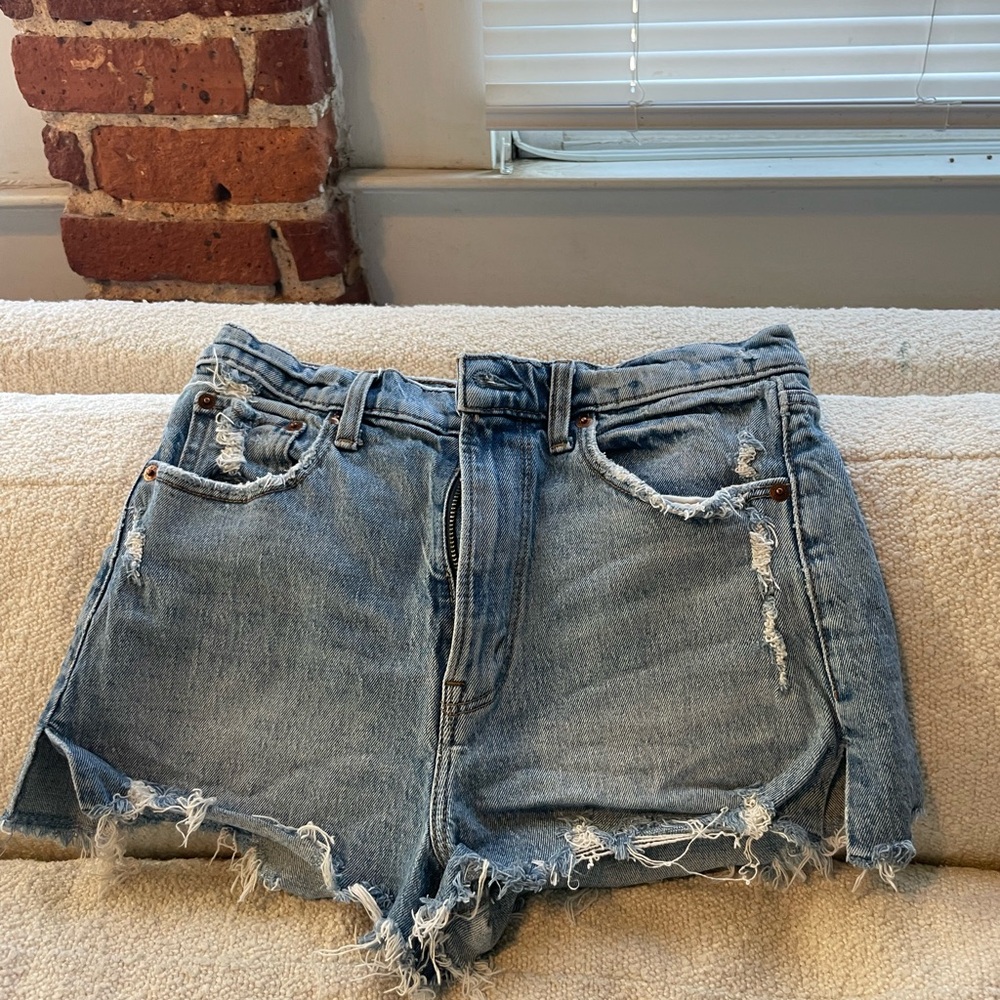 Abercrombie & Fitch Light Blue Distressed Jean Shorts